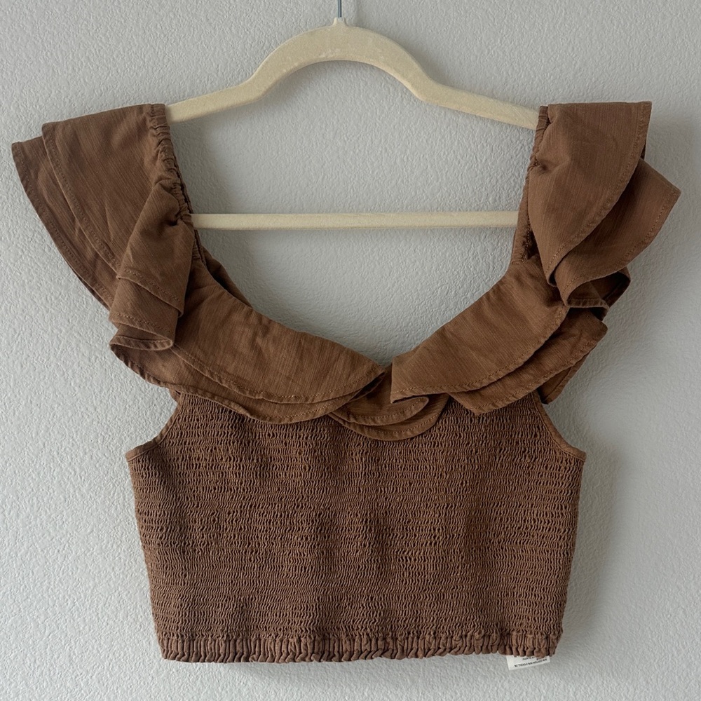 Maeve Brown Ruffled Crop Top
